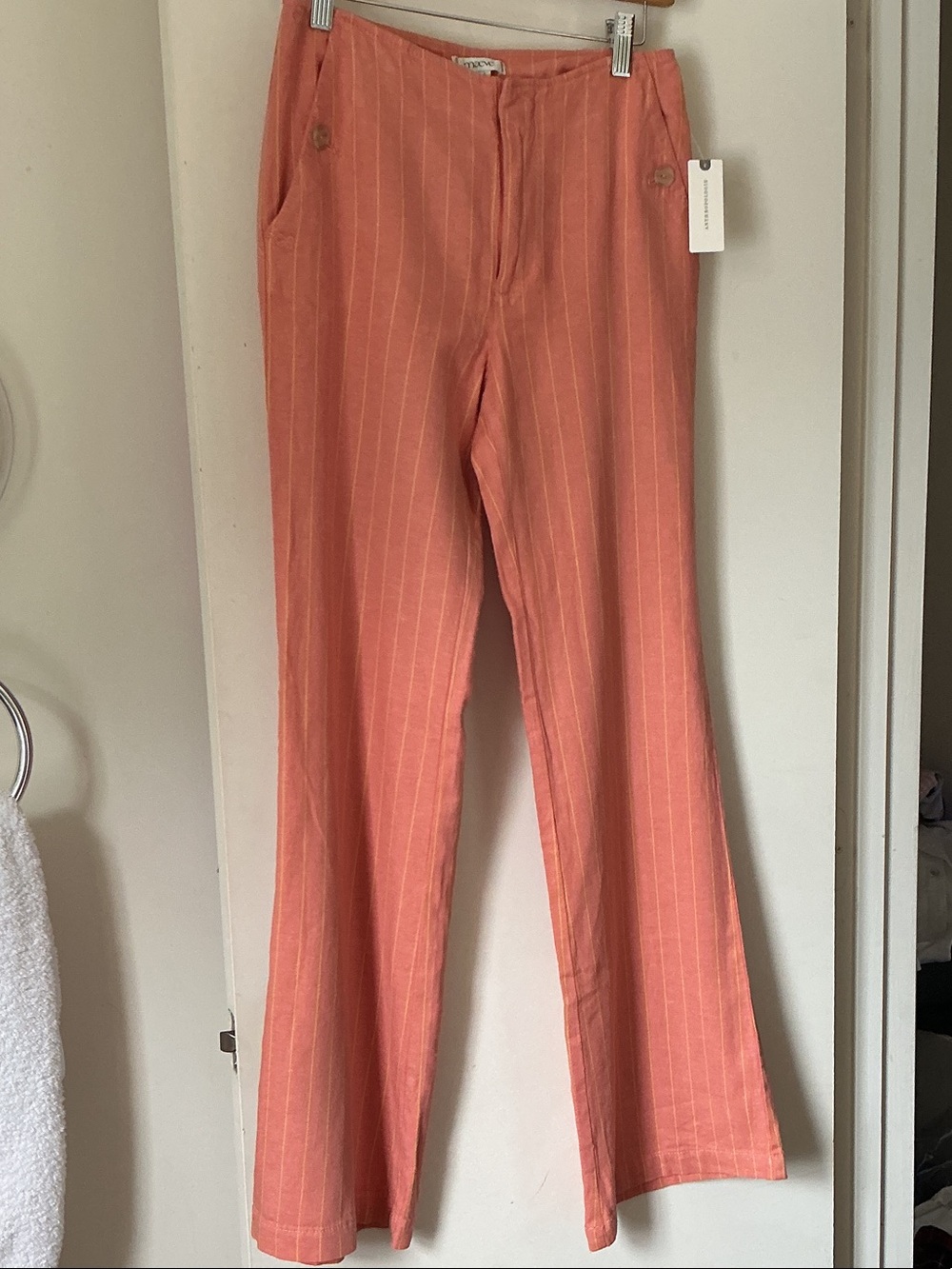 MAEVE FROM ANTHROPOLOGIE Women's Coral Pinstripe Flared Pants